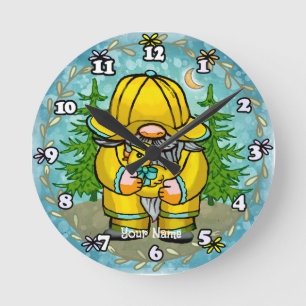 Rainy Day Gnome  Round Clock