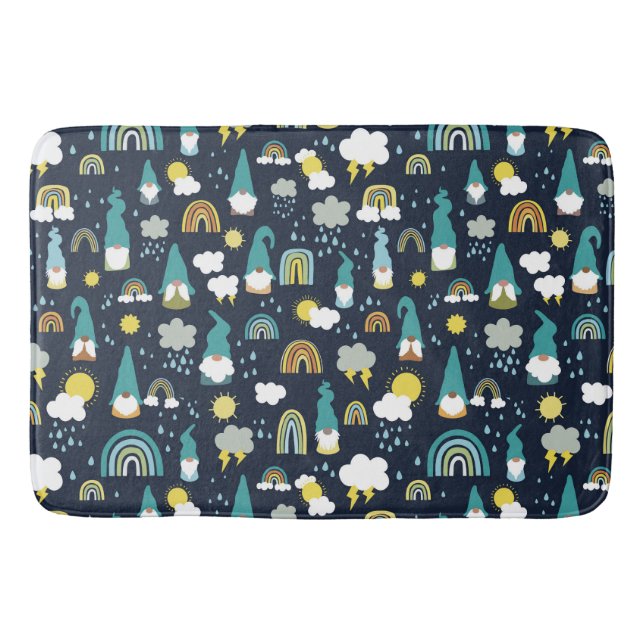 Rainy Day Gnomes Rainbow Kids Bath Mat (Front)