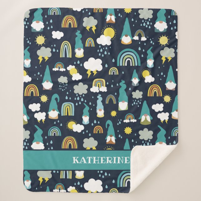 Rainy Day Gnomes Rainbow Kids Sherpa Blanket (Front)