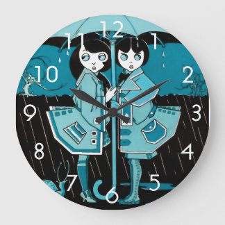 Rainy Day in Blue Large Clock