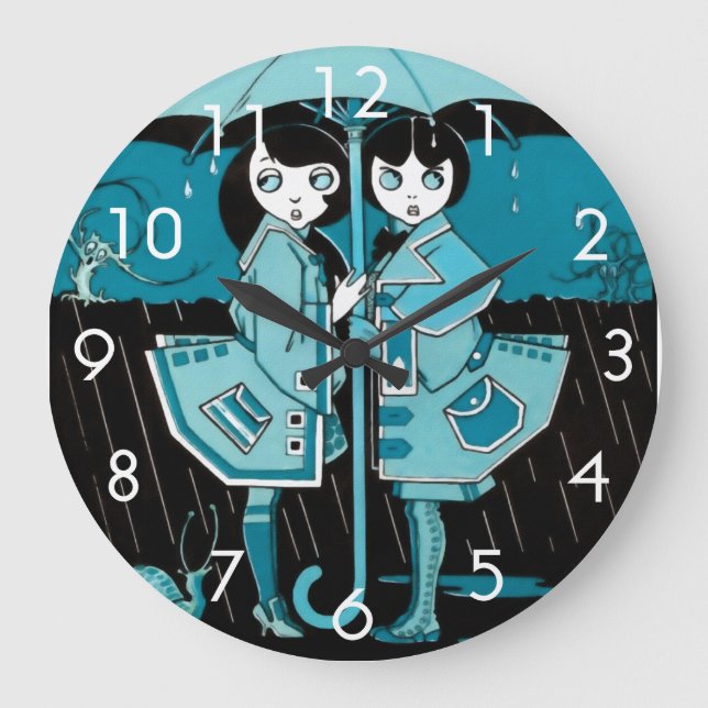 Rainy Day in Blue Large Clock (Front)