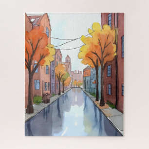 Rainy Day in Boston   Watercolor MA Travel Art Jigsaw Puzzle