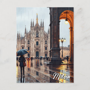 Rainy Day in Milan Italy Travel Postcard