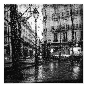 Rainy Day in Paris black and white Photo Print