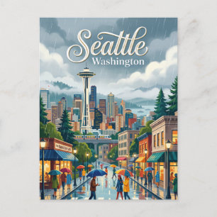 Rainy Day in Seattle Washington Postcard