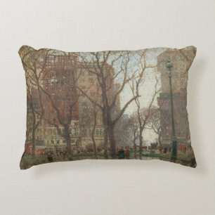 Rainy Day, Madison Square, New York, Paul Cornoyer Decorative Cushion