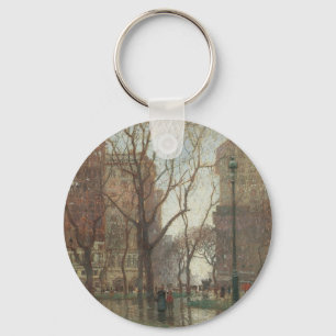 Rainy Day, Madison Square, New York, Paul Cornoyer Key Ring