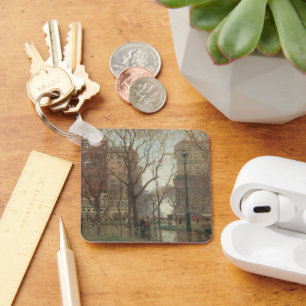 Rainy Day, Madison Square, New York, Paul Cornoyer Key Ring