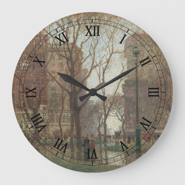 Rainy Day, Madison Square, New York, Paul Cornoyer Large Clock (Front)