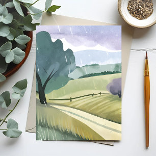 Rainy Day   Nature Watercolor Hills Landscape  Postcard