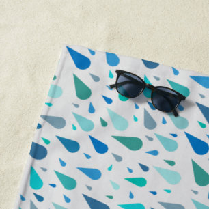 Rainy day pattern with blue raindrops beach towel