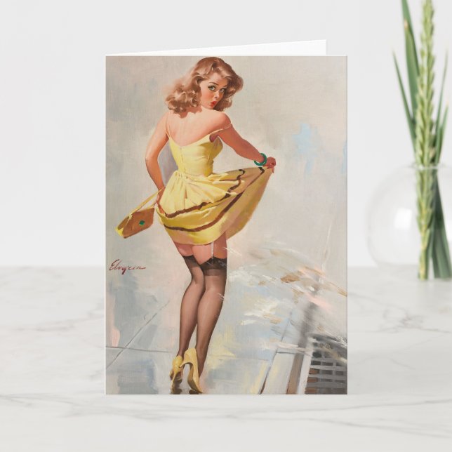 Rainy Day Pin-Up Girl Card (Front)