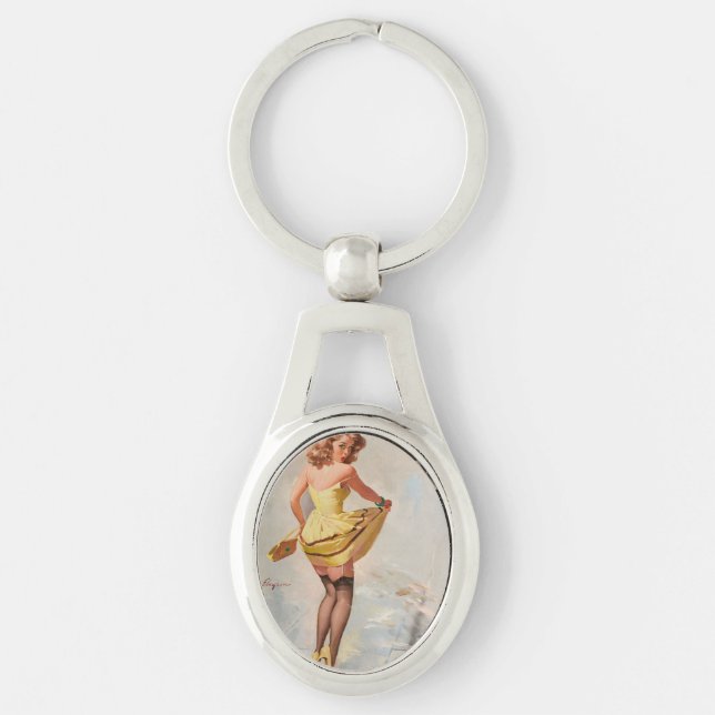 Rainy Day Pin-Up Girl Key Ring (Front)