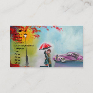 RAINY DAY RED UMBRELLA ROMANTIC COUPLE BUSINESS CARD