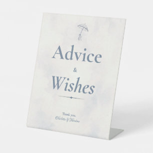 Rainy Day Romance Umbrella Blue Advices & Wishes Pedestal Sign