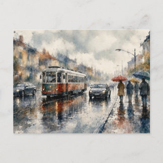 Rainy Day Streetcar Scene, Postcard