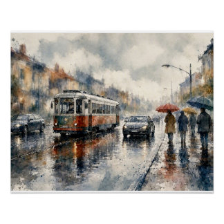 Rainy Day Streetcar Scene, Poster