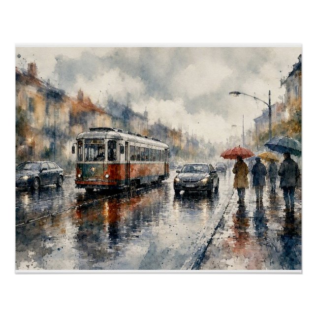 Rainy Day Streetcar Scene,  Poster (Front)