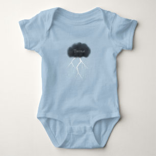 Rainy Day Thunder Cloud With Baby's Name Blue Baby Bodysuit