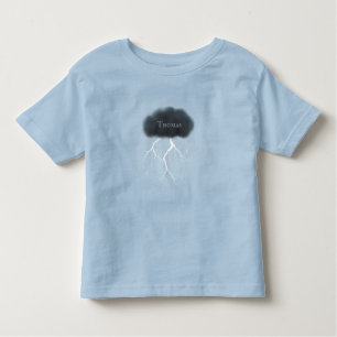 Rainy Day Thunder Cloud With Baby's Name Blue Toddler T-Shirt