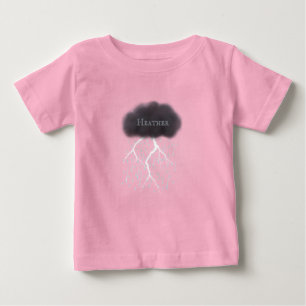 Rainy Day Thunder Cloud With Baby's Name Pink Baby T-Shirt