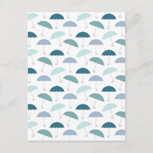 Rainy Day Umbrellas Pattern in Blues Postcard
