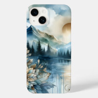 Rainy Day Watercolor Mountain Lake Rustic Boho