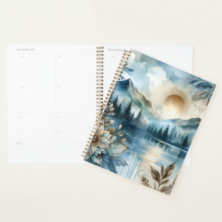 Rainy Day Watercolor Mountain Lake Rustic Boho Planner