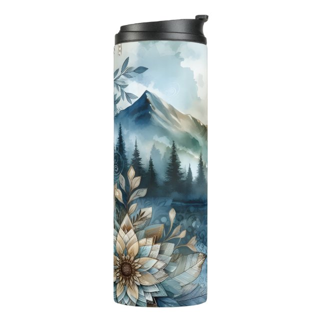 Rainy Day Watercolor Mountain Lake Rustic Boho Thermal Tumbler (Rotated Left)