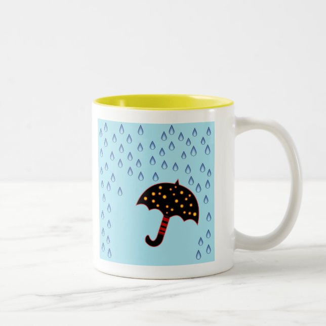 rainy day with umbrella Two-Tone coffee mug (Right)