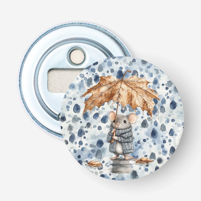 Rainy Days Blue Mouse Leaf Umbrella Bottle Opener (Front)