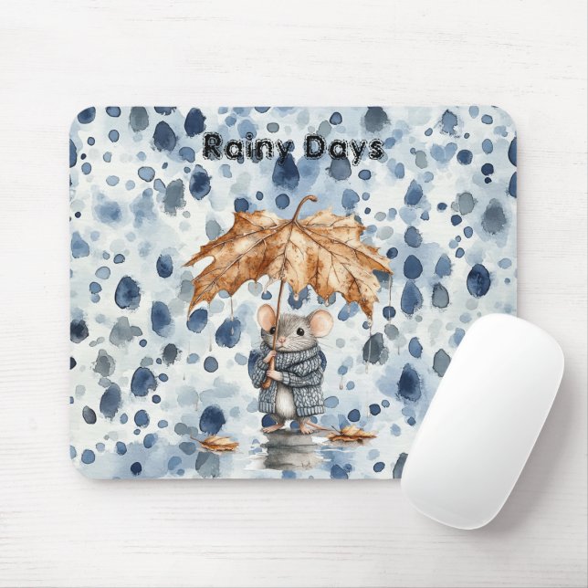 Rainy Days Blue Mouse Leaf Umbrella Pad (With Mouse)