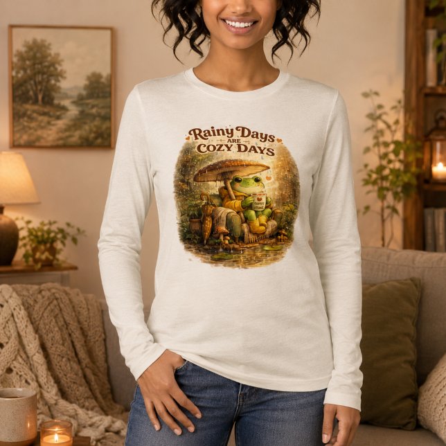 Rainy Days Cosy Days Frog Reading Book Long Sleeve Tri-Blend Shirt (Creator Uploaded)