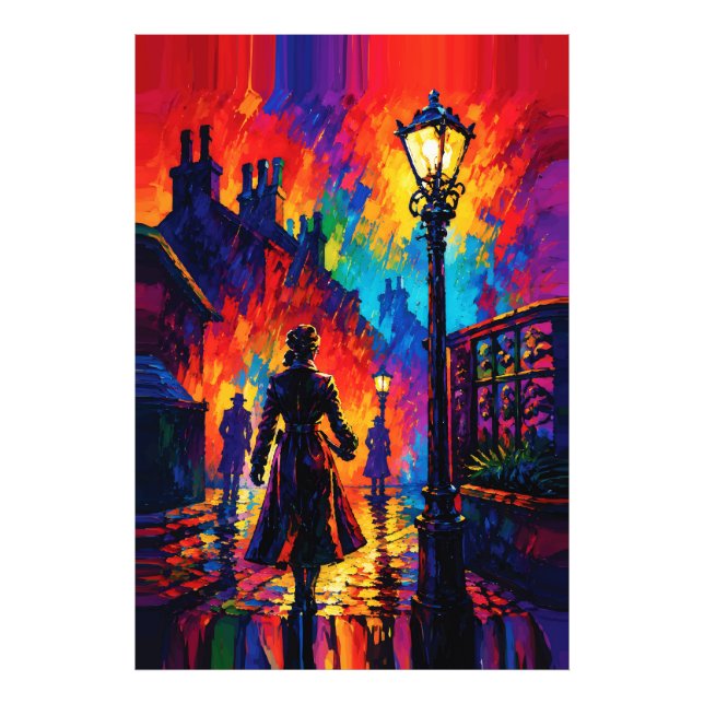 Rainy Evening Stroll Under Streetlamp Glow Photo Print (Front)