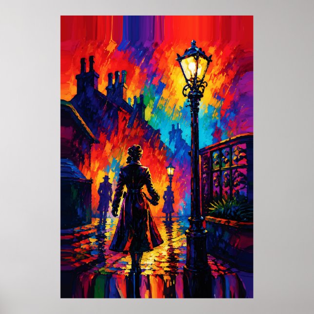 Rainy Evening Stroll Under Streetlamp Glow Poster (Front)