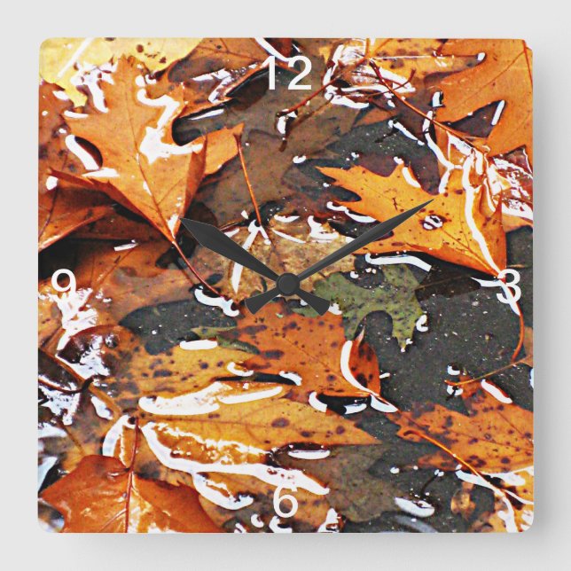 Rainy Fall Leaves Square Wall Clock (Front)
