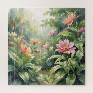 Rainy Garden Camellia Flowers Watercolor Jigsaw Puzzle