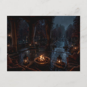 Rainy Gothic Garden Terrace Postcard