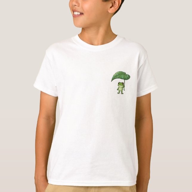 Rainy Leaf Umbrella Frog Kids T-Shirt (Front)
