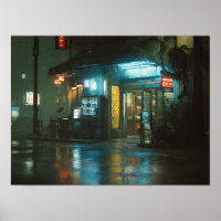 Rainy Neon Japanese Corner Store
