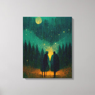 Rainy Night Couple in the Forest Canvas Print