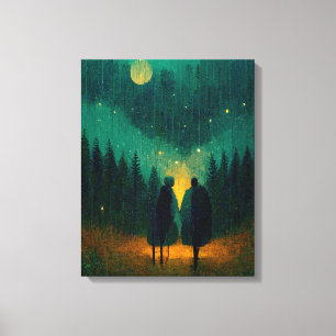Rainy Night Couple in the Forest Canvas Print