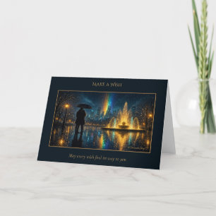 Rainy Night Fountain Couple Under Umbrella Card
