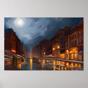 Rainy Night Moonlight in Baltimore Poster