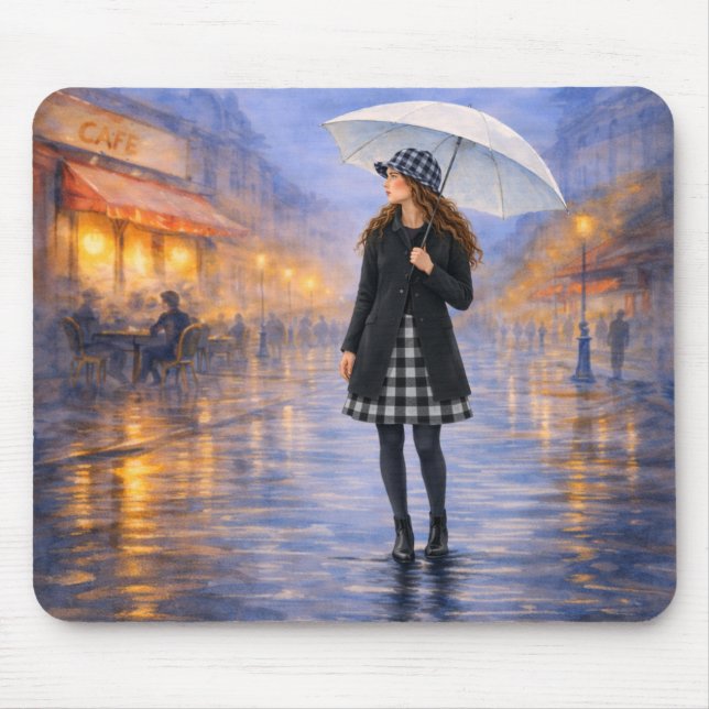 Rainy Paris Cafe Umbrella Mouse Pad (Front)