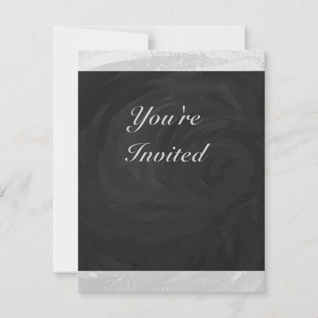 Rainy Sky Grey and Black Monogram Invitation (Front)