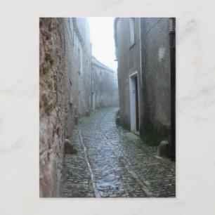 Rainy Street in Erice Sicily Postcard