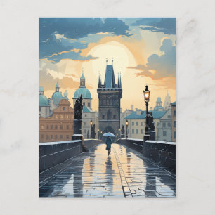 Rainy Sunset Walk on Charles Bridge Holiday Postcard