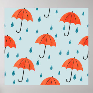 Rainy Umbrellas: Watercolor Autumn Drops Poster