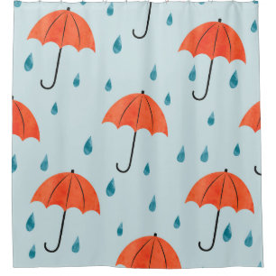 Rainy Umbrellas: Watercolor Autumn Drops Shower Curtain